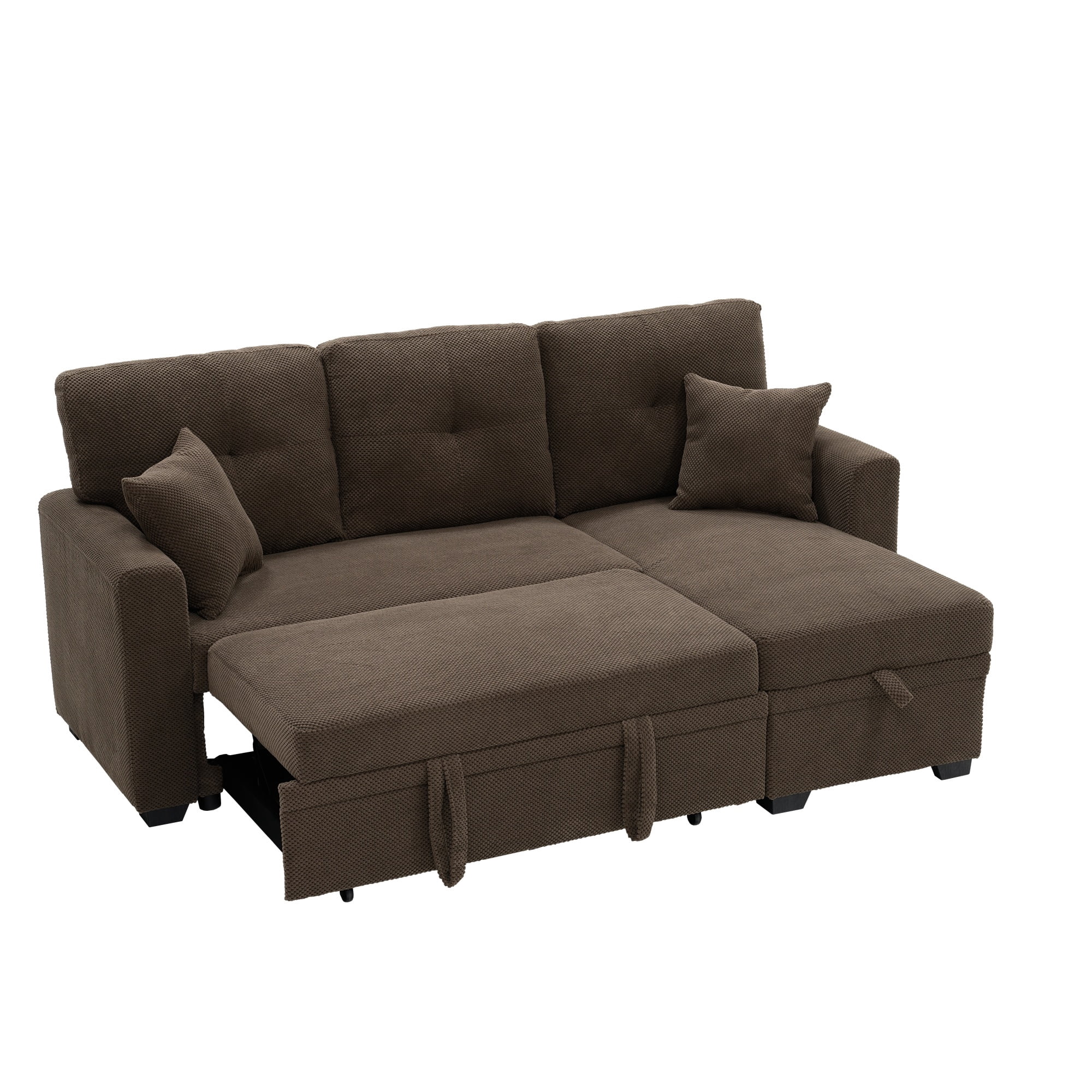 Convertible Sleeper Sectional Sofa with Pull-Out Bed & Reversible Chaise, Loveseat Couch with Hidden Storage for Small Spaces