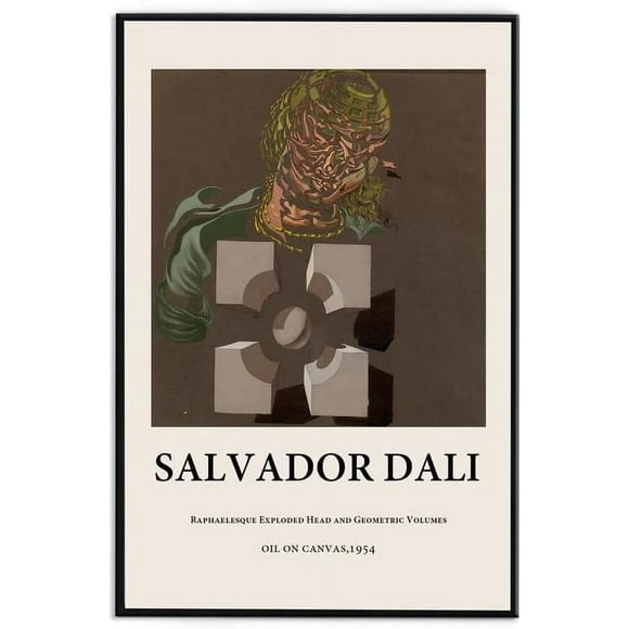 Asdg12s Canvas Print Wall Art,Raphaelesque Exploded Head and Geometiric Volumes By Salvador Dali,Abstract Art Geometric Patterns Canvas Print for Livingroom,Study,Bedroom -16''x24''Black