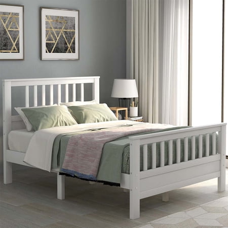 CUH Heavy Duty No Box Spring Needed Beds Frame Wooden Home Easy Assembly Platform Bed Sturdy Space-Saving Bedroom White Twin