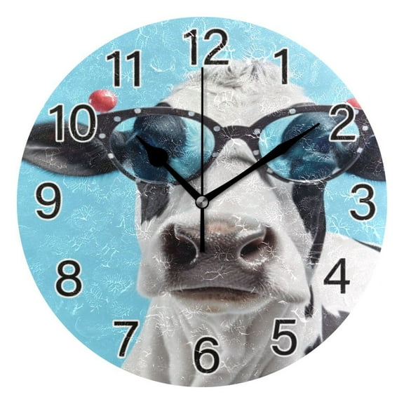 Ryvnso Cow with Glasses Wall Clock Non Ticking Silent Kitchen Clock Battery Operated Clocks 10 inch
