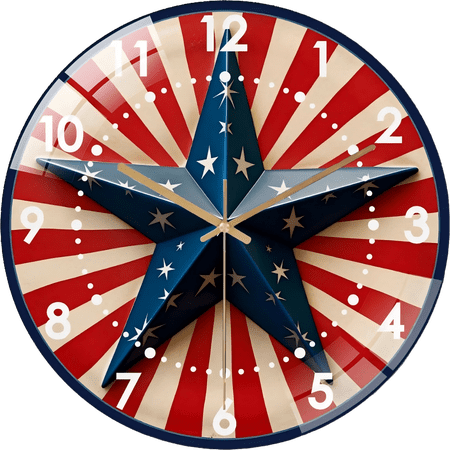 12 Inch Star Patriotic- Glass Wall Clock, Patriotic- Star Farmhouse Home Decor (30×30cm)