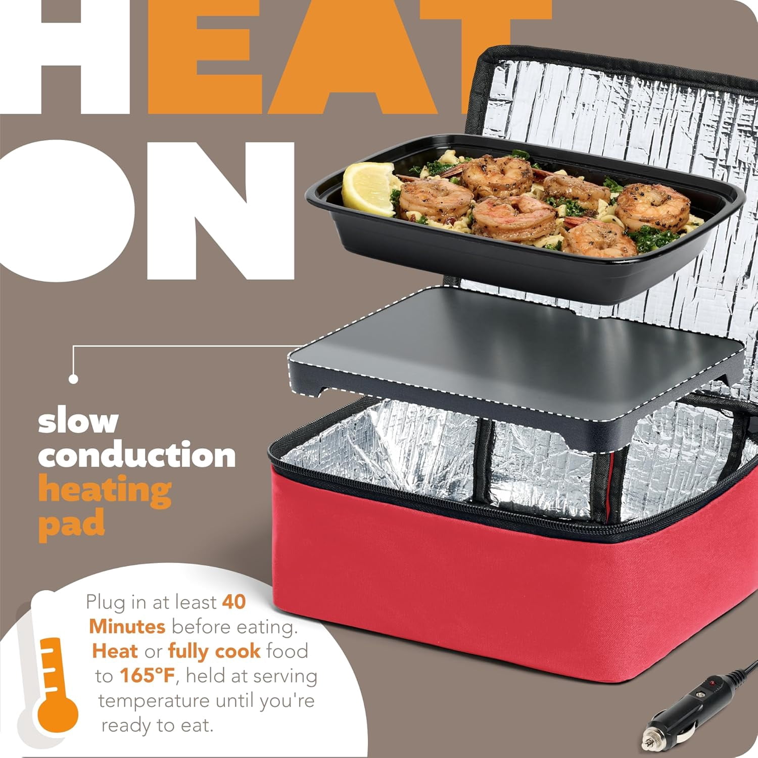 Hot Logic Food Warming Tote Lunch Bag 12V, Red