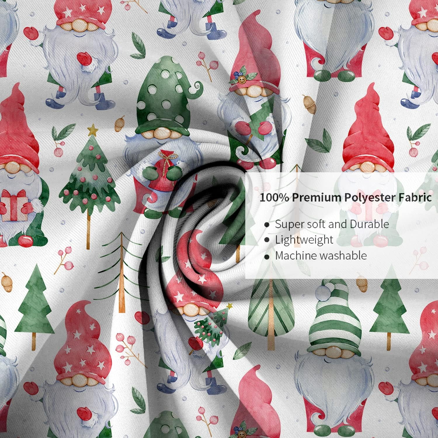 Cute Gnome Christmas Shower Curtain Gnomes Holding Xmas Gifts Bathroom Curtain Farmhouse Christmas Pine Tree, Winter Holiday New Year Bathroom Accessories with Hooks 72x72IN