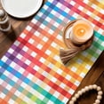 thumbnail image 4 of Autumn Colorful Gradient Buffalo Plaid Table Runner 13x60in Non-Slip Cotton Linen Table Runners, Rainbow Style Dresser Scarves TableRunner for Dinner Kitchen Dining Wedding Party, 4 of 9