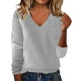 thumbnail image 2 of Clearance! Women's Pullover Sweaters European and American Loose Sweater One Word Shoulder Exposed Shoulder Hood Jacket Sweater Pullover Sweaters for Women Gray Xl, 2 of 3