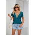 thumbnail image 5 of Summer Gold Lace Women's V-neck Tile Short-sleeved Solid Color T-shirt Top, 5 of 8