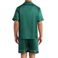 thumbnail image 3 of INSPIRE CHIC Men's Satin Sleepwear Short Sleeve Nightwear Shorts Summer Pajamas Set 2 Pieces 2XL Green, 3 of 5