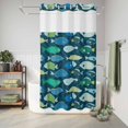 thumbnail image 6 of No Hook Shower Curtain, Deep Green Fishes Shower Curtains for Bathroom with See Through Top Window, Cartoon Coastal Ocean Fish Striped Waterproof & Washable Bath Curtain Stand Up Stall 36"x72", 6 of 9