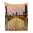 thumbnail image 1 of Landscape Soft Flannel Fleece Blanket, Charles Bridge Old Town Prague Czech Republic with Classic Medieval Buildings, Cozy Plush for Indoor and Outdoor Use, 50" x 70", Yellow Brown, by Ambesonne, 1 of 6