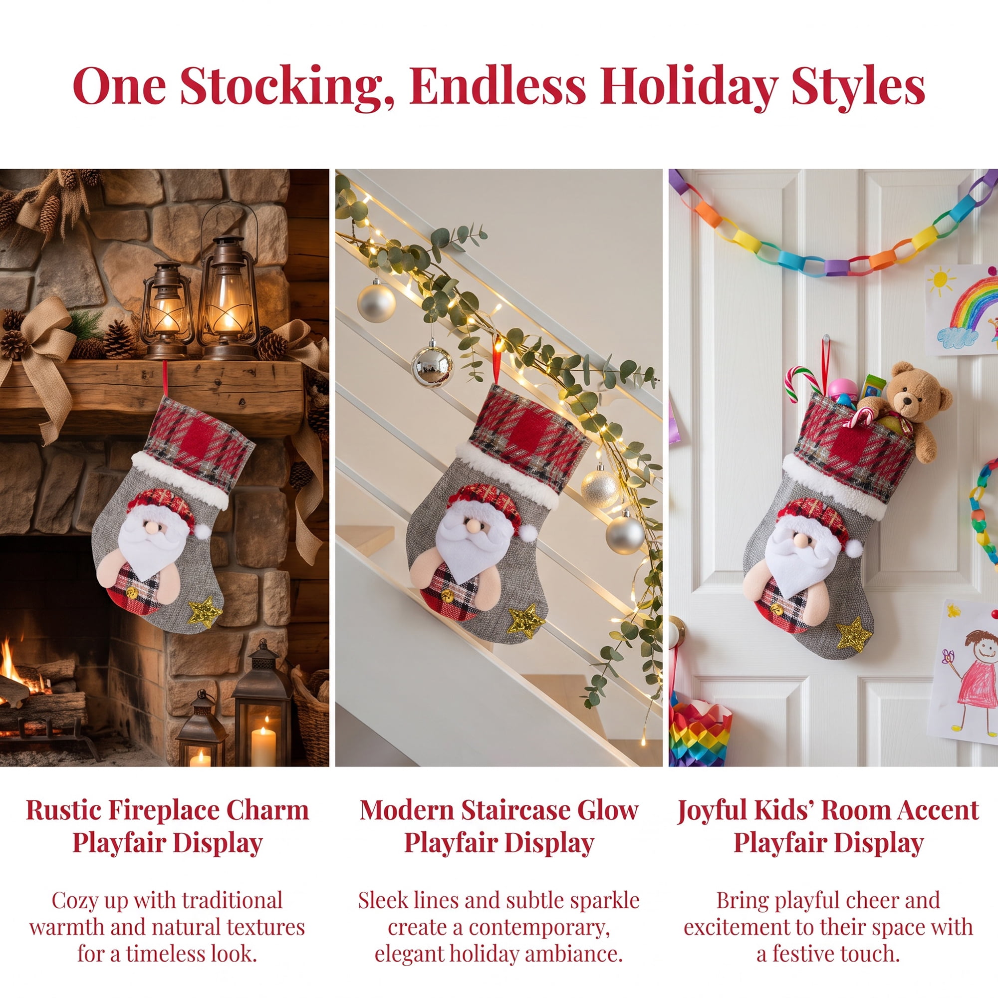 Unique Bargains Cartoon Christmas Stockings Assorted Garland Accents Gray Old Man 8"
