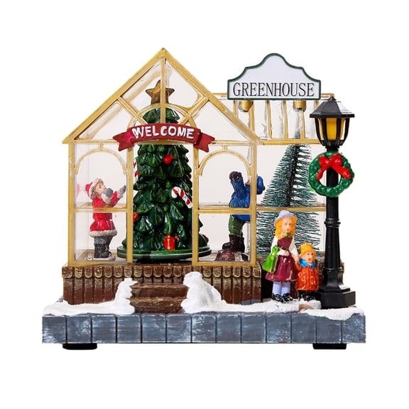 PatungKu Glowing Music Christmas House Christmas Desktop Decoration Resin LED Music Snow