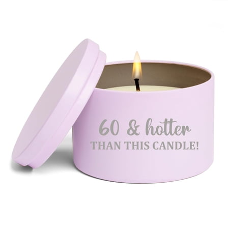 Scented Candle Gift 8oz with Lid 60 & Hotter Than This Candle Funny 60th Birthday for Her (Citrus – Purple)