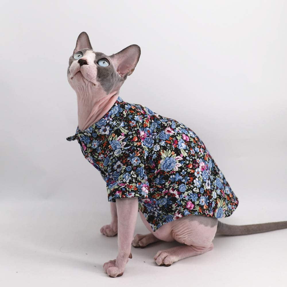 Cats & Small Dogs Apparel Crown/Stripe/Car Pattern Button Kitten T-Shirts with Sleeves Sphynx Hairless Cat Breathable Summer Cotton Shirts Pet Clothes 