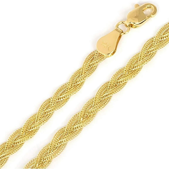 14K Yellow Gold 3.5mm Braided Fox Pendant Chain, FREE Microfiber Cloth, Mesh Link Mens Womens Necklace, Giorgio Bergamo