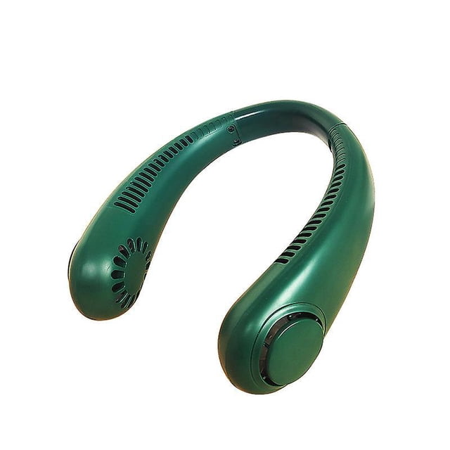 Ventilador de cuello portátil, ventilador sin aspas manos libres, funciona con pilas, sin hojas, recargable, diseño de auriculares, ventilador de escritorio alimentado por USB, 3 velocidades, verde o
