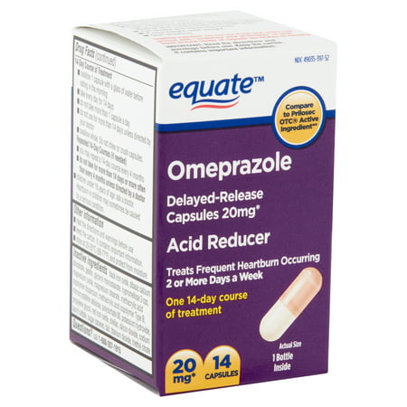 Equate Omeprazole Delayed-Release Acid Reducer Capsules, 20mg, 14