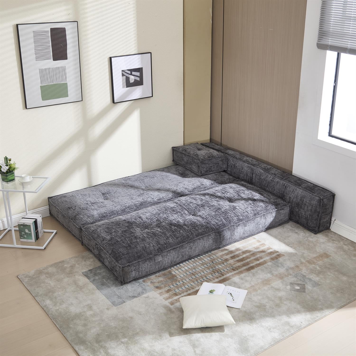 Demi Bonn 78" Versatile Chenille Sectional Sofa with Side Pocket, Modern Couch for Living Room, Customize Layout to Fit Any Space, Gray