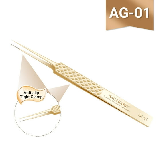 NAGARAKU AG Series High-Density Fiber Tip Anti-Slip Professional Tweezers for Eyelash Extensions AG-01
