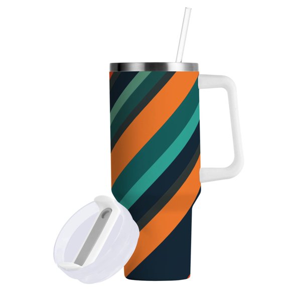Yayeee 40oz Stainless Steel Tumbler with Straw and Handle Double-Wall Insulated Travel Water Bottle, Retro Stripes
