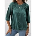 thumbnail image 2 of Langwyqu Women's Crew Neck T Shirt Half Sleeve 3/4 Sleeve Pleated Basic Tops, 2 of 3