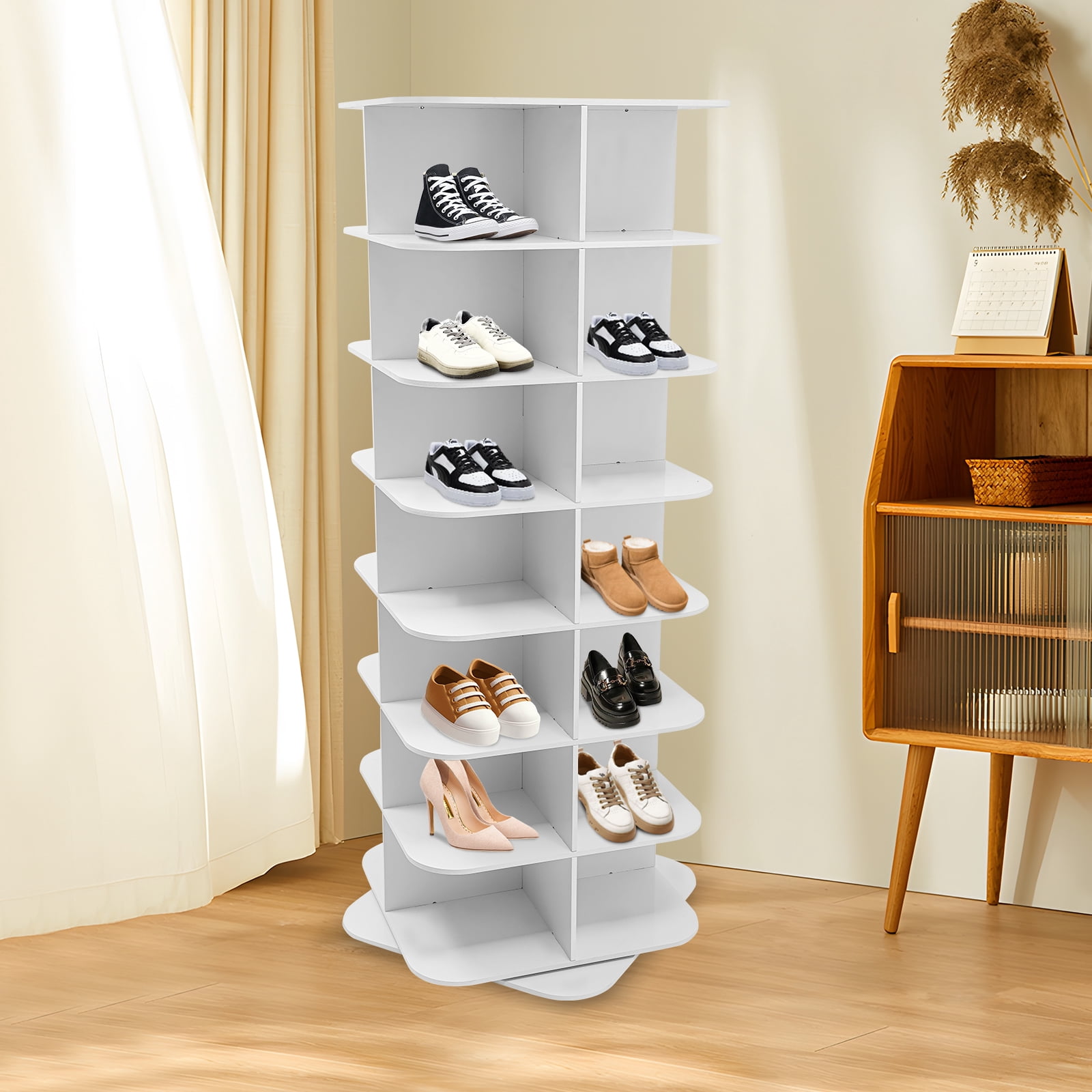 7-Tier Rotating Shoe Rack 360° Spinning Square Shoe Tower 28-Pair Large Capacity Shoe Organizer