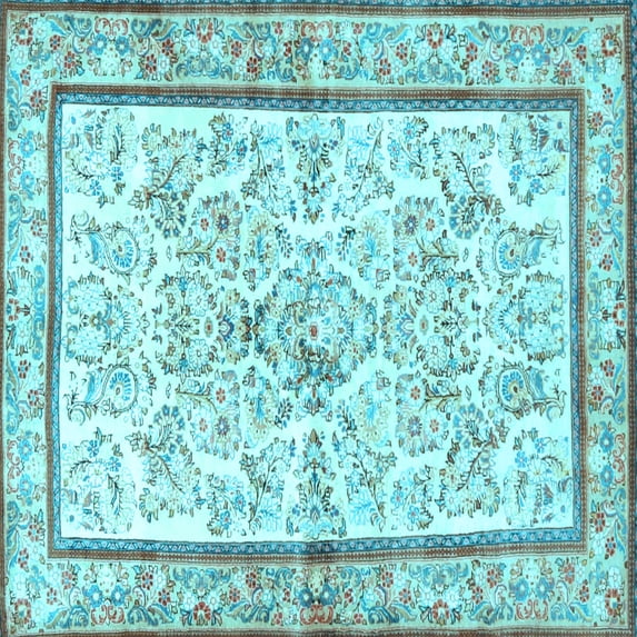Ahgly Company Indoor Square Persian Light Blue Traditional Area Rugs, 4' Square