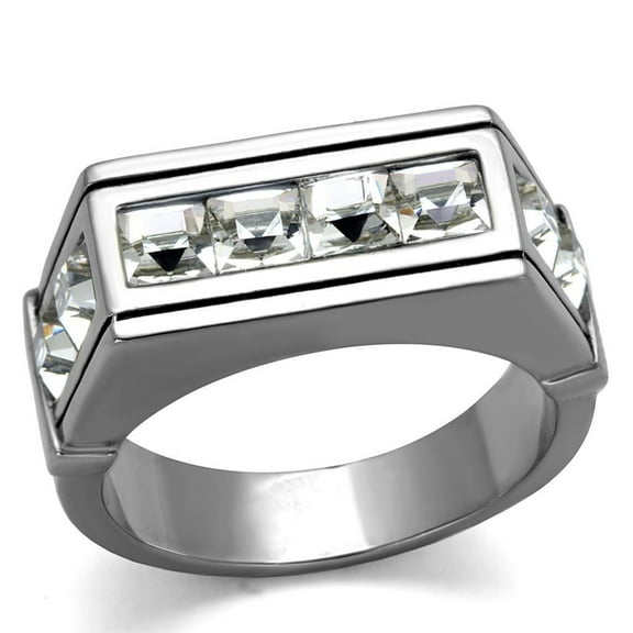 Anillo Color Plata Para Hombres de Acero Inoxidable Ocho Crtes Princesa