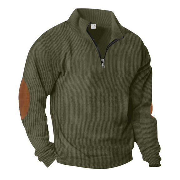 Men’s 1/4 Zip Jumper Long Sleeve Warm Sweater Soft Corduroy Pullover Sweatshirt Army Green S
