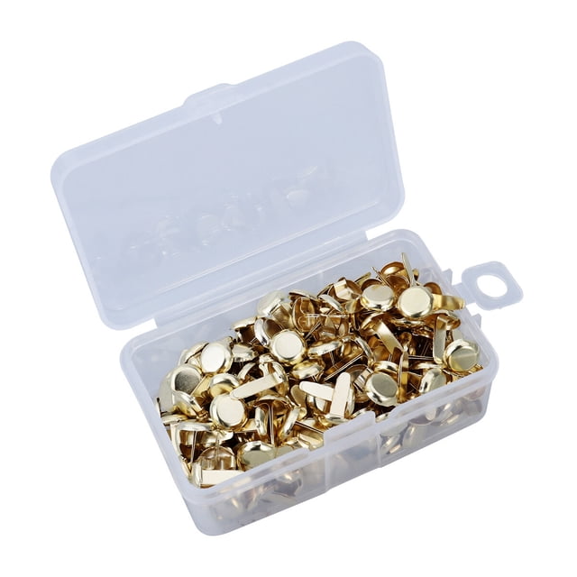 200pcs Paper Fasteners Brass Plated Brads Round Metal Brads with Storage Box for Crafts DIY(Gold)