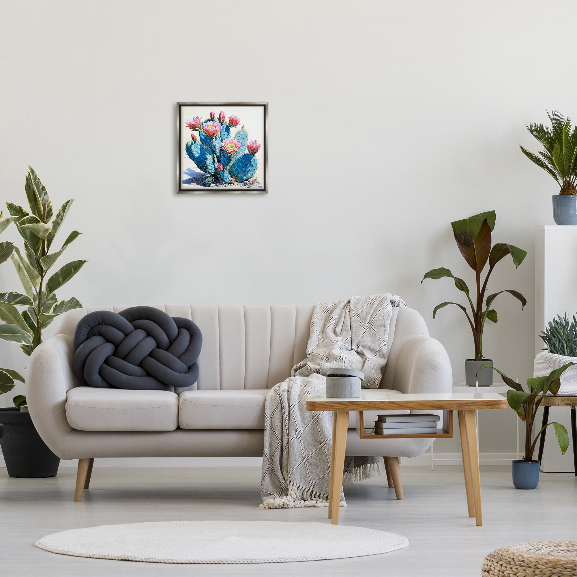 Stupell Industries Prickly Cactus Blossoms Botanical & Floral Painting Gray Floater Framed Canvas Art Print Wall Art, 18 x 18