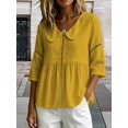 thumbnail image 6 of Women's Doll Collar Eyelet 3/4 Sleeve Peplum Blouse Yellow L, 6 of 7