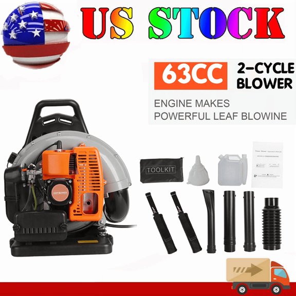 Floseru 665 CFM Leaf Blower, Gas Blower, Gas Leaf Blower for Lawn Care, Backpack Blower, 1 Set Leaf Blower 2 Stroke Engine Multi-Purpose 63CC High Strength Snow Blower for Outdoor