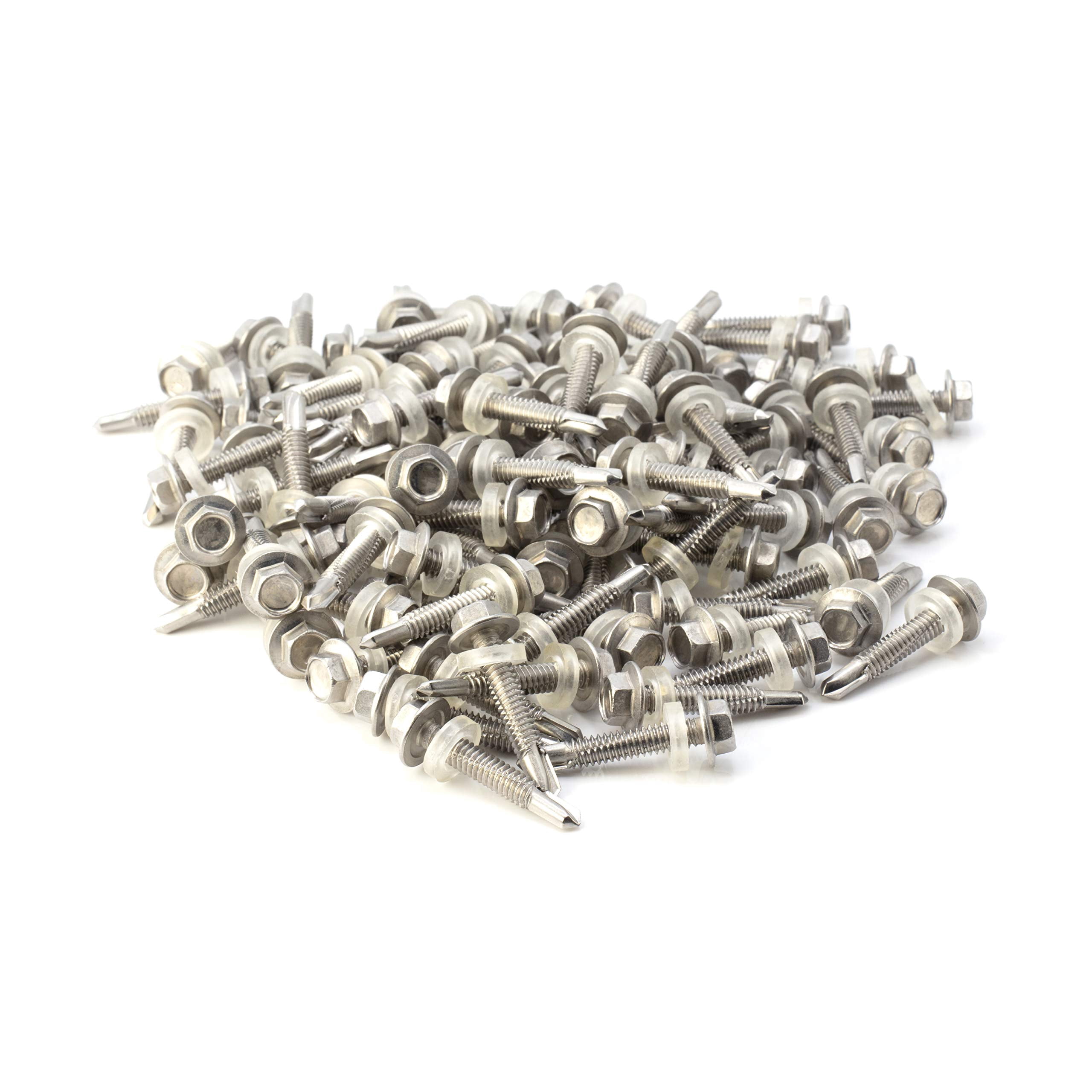THE CIMPLE CO - 100pc Stainless Steel Self Drilling Tapping Screws #12 x 1 1/4" Hex Washer Head