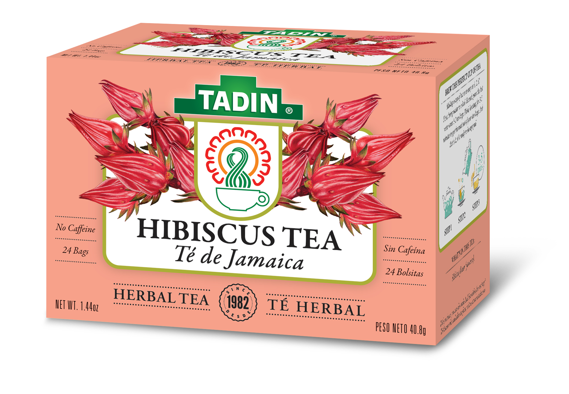 Tadin Hibiscus Tea, Herbal Tea, Caffeine-Free Tea, Herbal Tea Bags, 24 Count, Pack of 1
