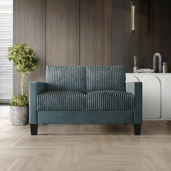 Castle Place Contemporary Corduroy Velvet Loveseat, Light Blue