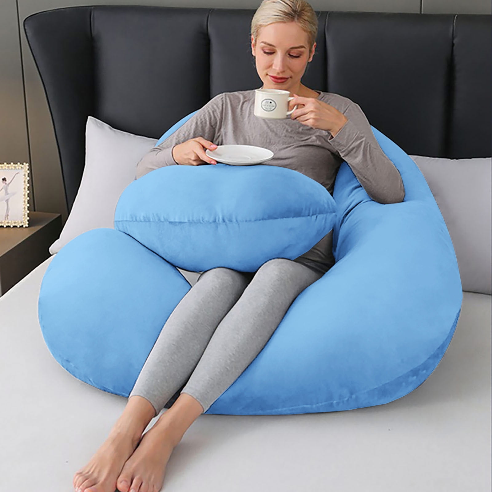 Pregnancy Pillows, Soft U-Shape Maternity Pillow with Removable Cover - Full Body Pillows for Adults Sleeping - Pregnancy Must Haves - Jumbo 51 Inch - Bright Blue