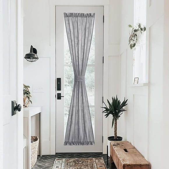 shiyou-Sidelight Curtain for Front Door - French Door Curtain Sheer French Door Panel Curtains with Tieback Linen Textured Door Window Curtain (Dark Grey, 30 inches Wide x 72 inches Long, 1 Piece)
