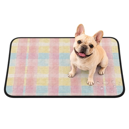 Pet Pee Pad Mat Plaid Waterproof Reusable Dog Potty Training Pad Pink Blue Yellow Non Slip Pet Urine Mat for Indoor Potty Training Floor Protection 36x24 Inch