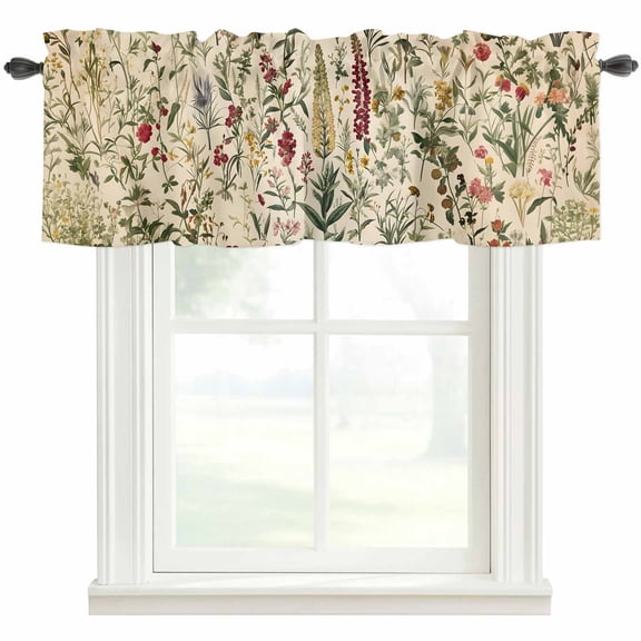 Vintage Plant Kitchen Valances for Windows, Boho Botanical Flowers Green Leaf Ferns Bathroom Window Valances 54x18 Inch Rod Pocket Window Treatments Valance Curtains for Living Room Bedroom Decor