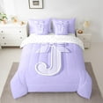 thumbnail image 2 of Erosebridal Initial Letter J Bedding Sets King Size, Purple Comforter Sets with Sheets, Kawaii Bow-tie Reversible Bed Set, Lightweight Room Decorative, 7 Pieces, 2 of 6