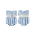 thumbnail image 2 of Baby Toddler Girls Rompers 3 6 12 18 Months Easter Clothes Rabbit Embroidery Plaid Ruffles Round Neck Fly Sleeve Summer Bodysuits Jumpsuits, 2 of 9
