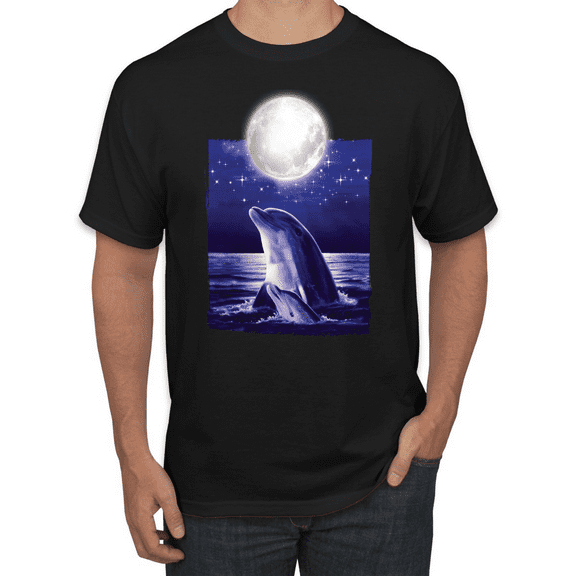 Wild Bobby, Nautical Full Moon Bottlenose Dolphin Animal Lover Graphic T-Shirt