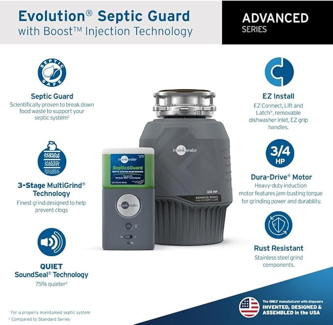 InSinkErator Advanced Series Septic Guard Garbage Disposal, 3/4 HP in Black - 80024-ISE