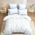thumbnail image 2 of 3 Pieces Cute Bowknot Comforter Set for Boys Girls Dreamy Princess Style Princess Style Blue Floral Queen Bedding Set Ultra Soft Reversible Garden Flower Comforter with Pillowcases, 2 of 6