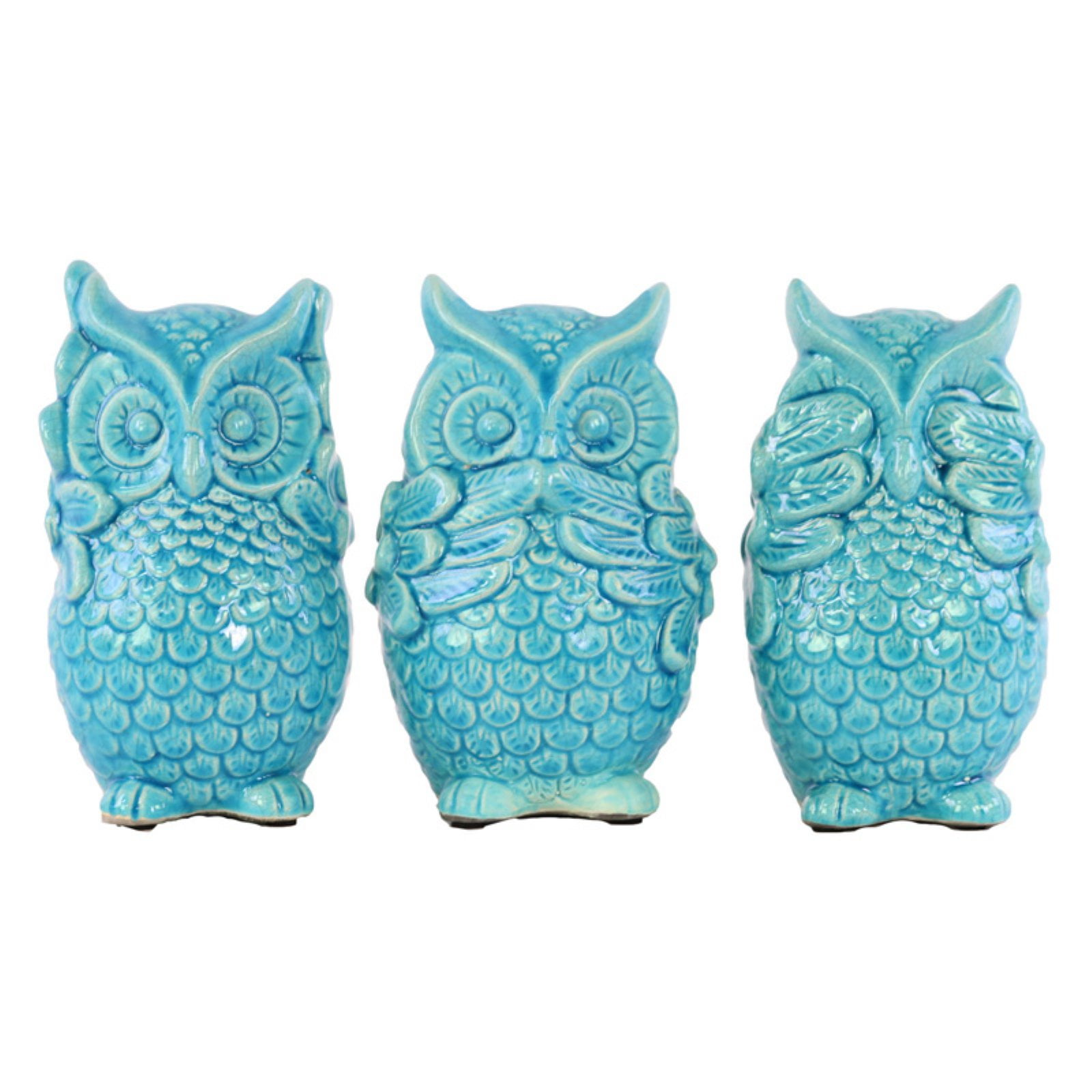Dahlia 4 Hear No See No Speak No Evil Owl Handmade Ceramic Succulent Planters/Plant Pots Set of 3