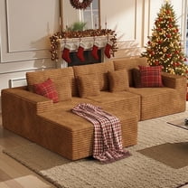 Daluvenix 111” Modular Sectional Sofa, Cloud Sectional Couch with L-Shape Chaise, Upholstered Comfy Deep Seat Couch for Living Room Bedroom, No Assembly Required, Camel(corduroy Fabric)