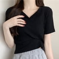 thumbnail image 4 of PADFRYBK Summer T-Shirt For Women Casual V-Neck Pullover Short Sleeve Tops Go Anywhere Solid Color Loose Casual Tunic Blouses, 4 of 7