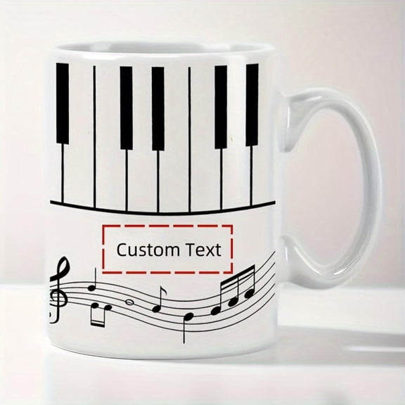 Personalized Piano Keyboard Coffee Mug Custom Name Music Cup with Piano Keys Notes Elegant Piano Design Ceramic Cup Tea Coffee Musicians Piano Lovers