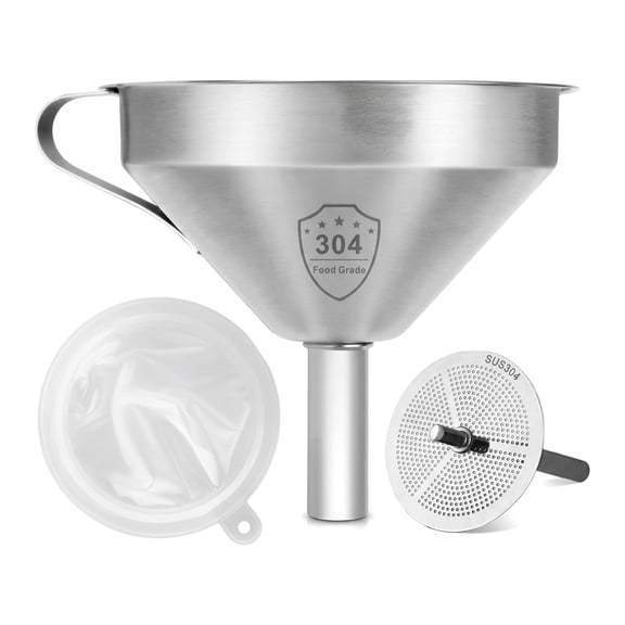 THDFTDT Funnels – 1 Set Stainless Steel Funnel with Strainer, 5.12"×5.51" Large 1.77"×0.63" Small, 304 Food-Grade, for Oil, Milk, Bottles