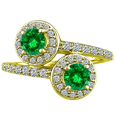 2.42 tcw Round Halo cr Emerald & Diamond Forever Wedding Ladies Ring 14K YG